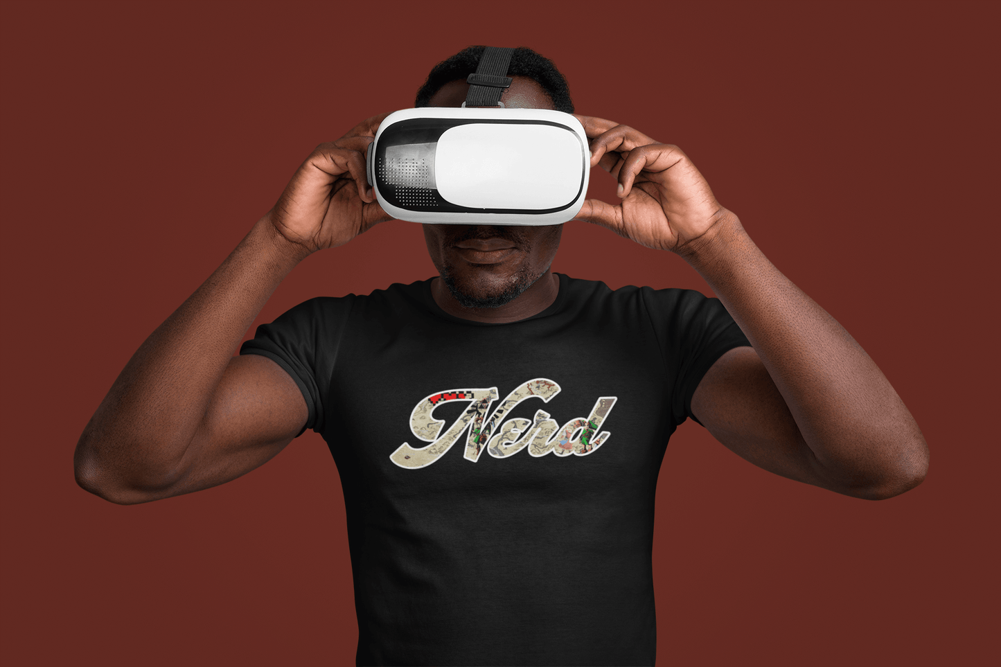 vr black male designer shirt video game 3d handheld headset tech link zelda