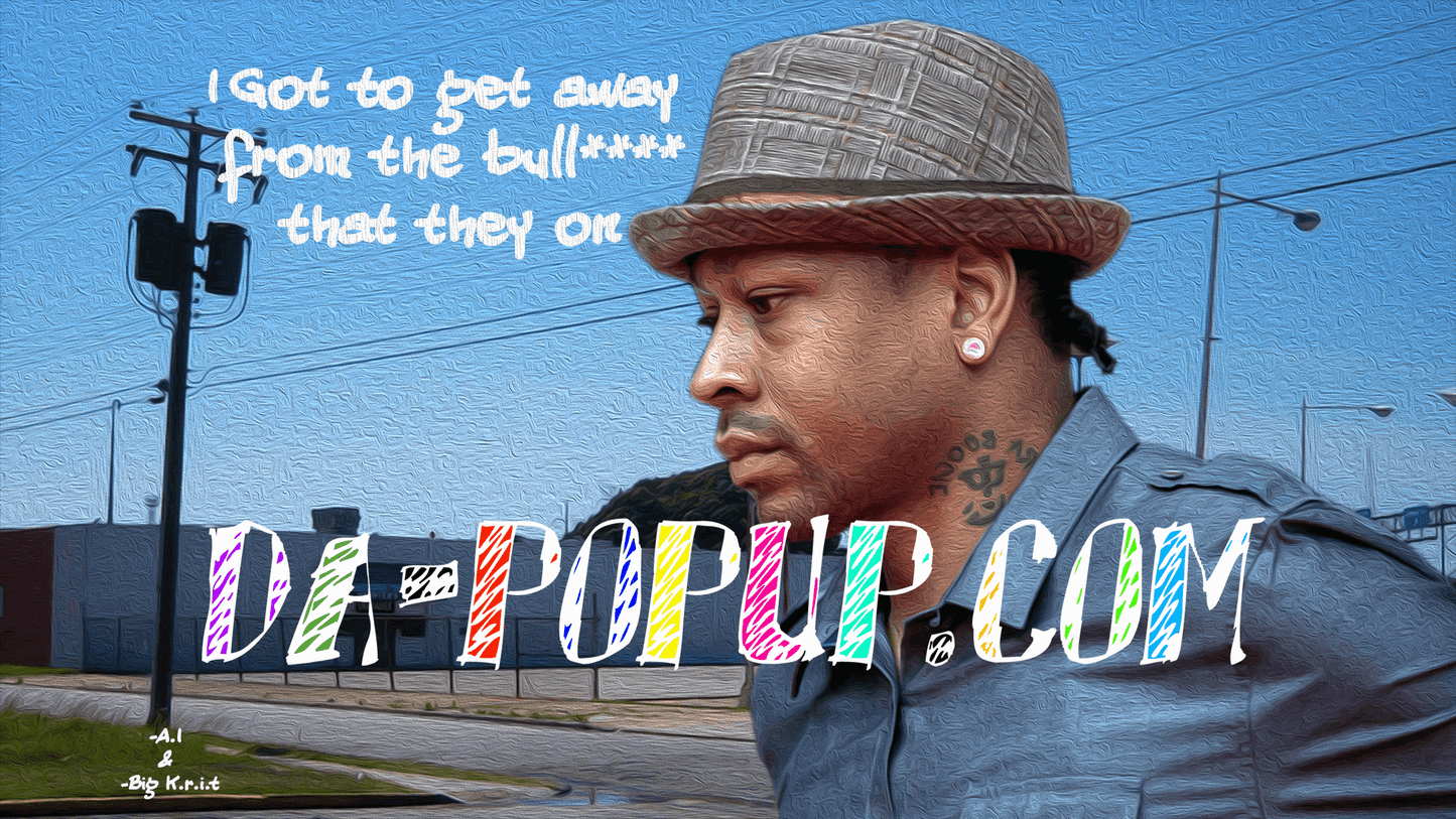 I gotta get away- lyric from southern artist Big K.R.I.T. art inspired a moment of Allen Iverson in deep though. background i well landmark in Newport news,VA called peddlers village wax art style