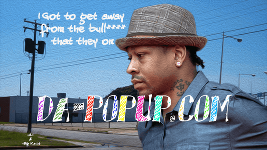 I gotta get away- lyric from southern artist Big K.R.I.T. art inspired a moment of Allen Iverson in deep though. background i well landmark in Newport news,VA called peddlers village wax art style