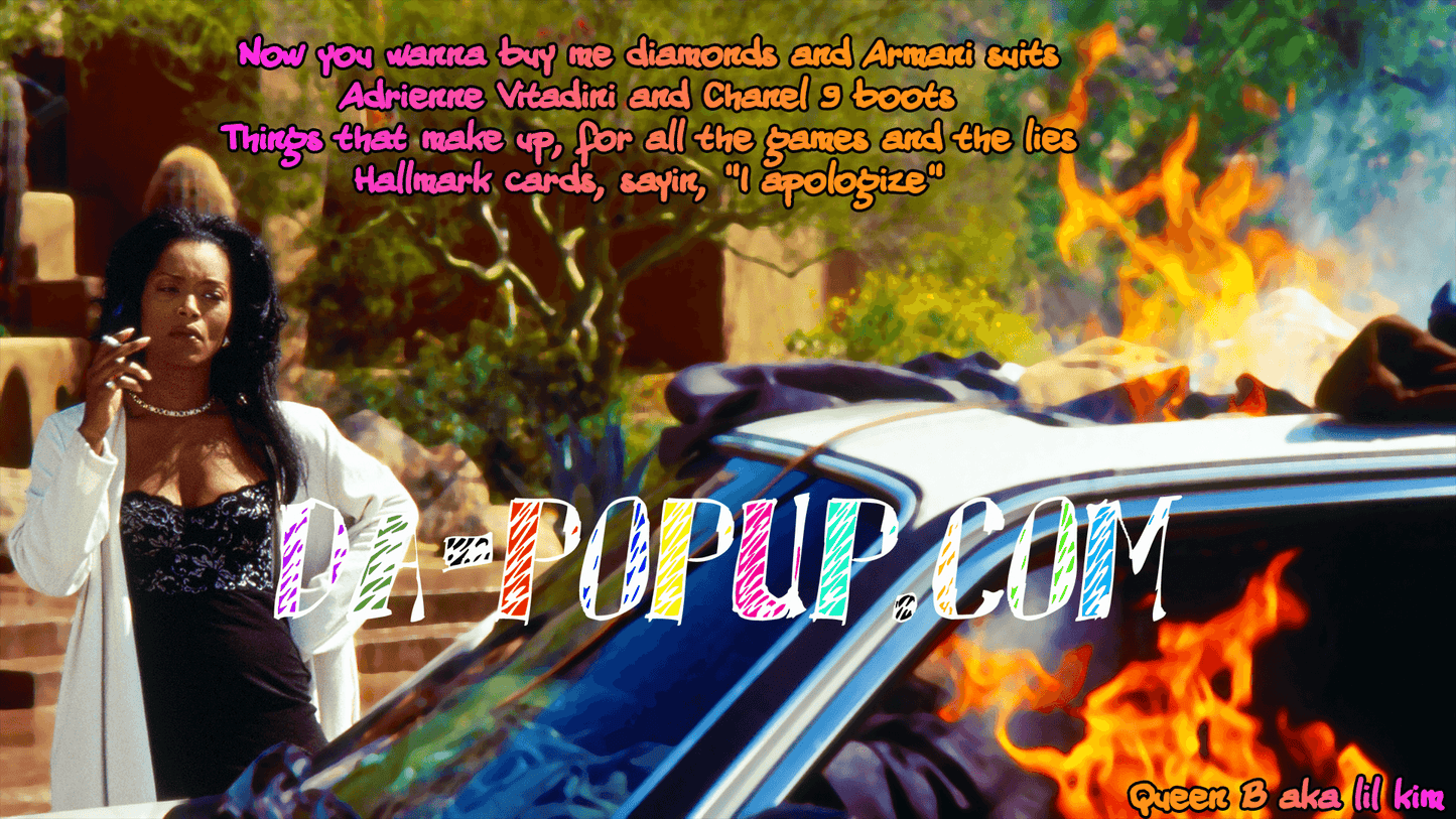 angela bassett famous role car scene waiting to exhale. lil kim lyrics from get money featuring junior m.a.f.i.a. white robe black lace dress gold chain actor black long natural hair white luxury car designer clothes