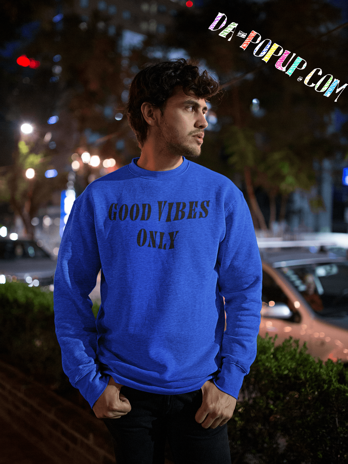 bluw sweat shirt shopping mall clubs traffic parked cars bblack designer jeans