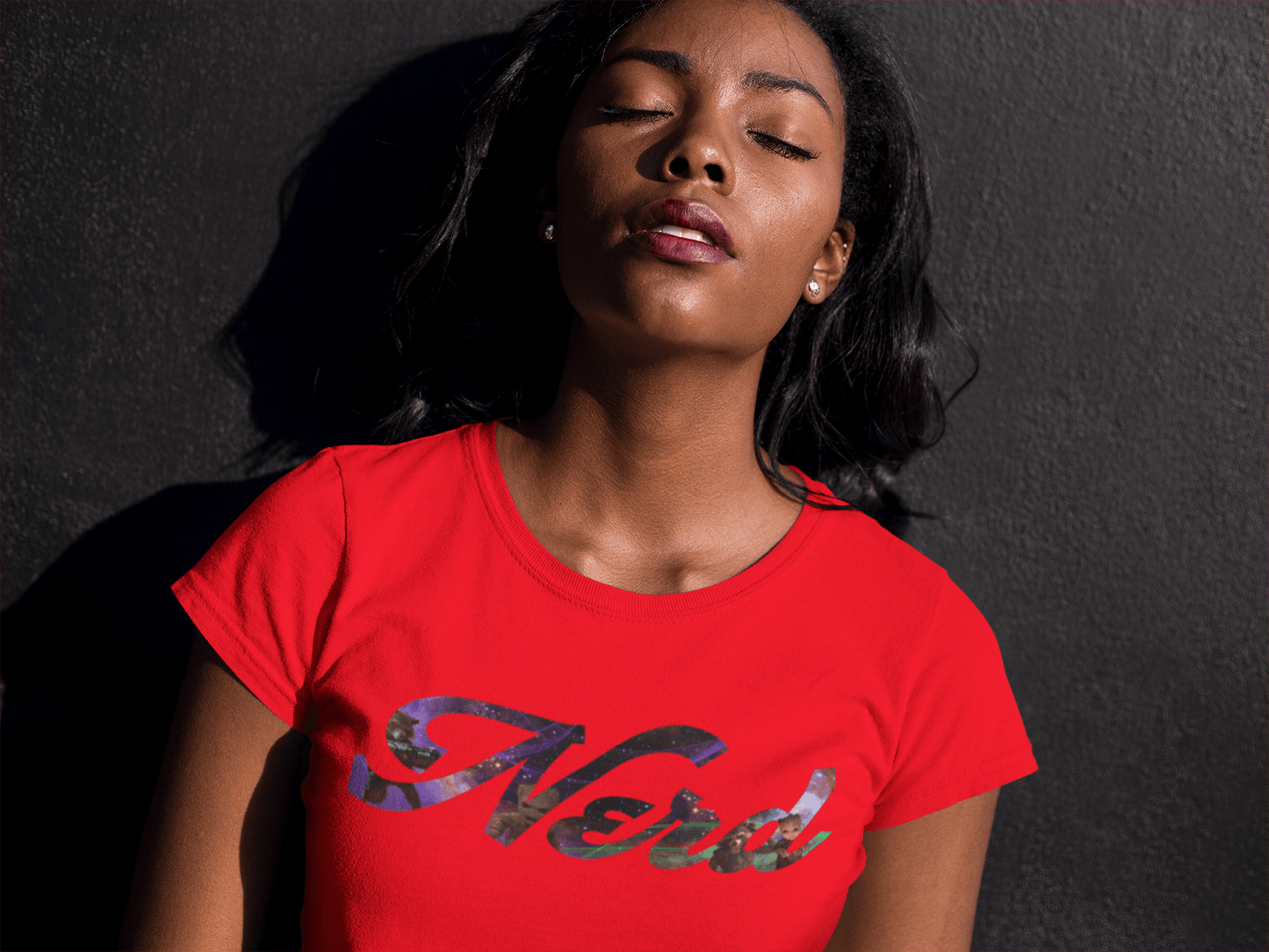 black female model instagram comic boog rooftop space red lips stick diamonds