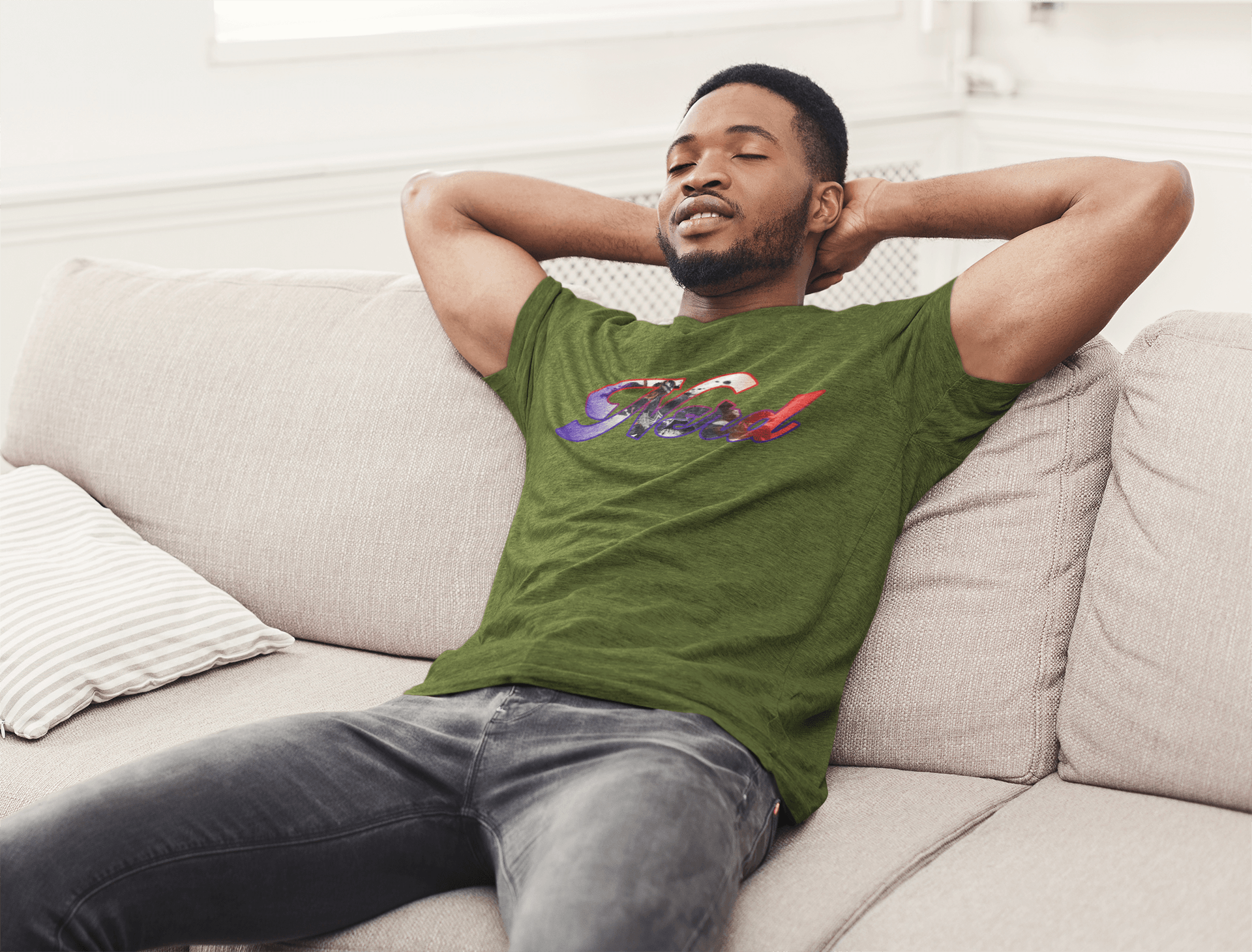 chair couch love seat relax comfort sleep tired designer shirt jean comic book home house pillows black male model instagram 