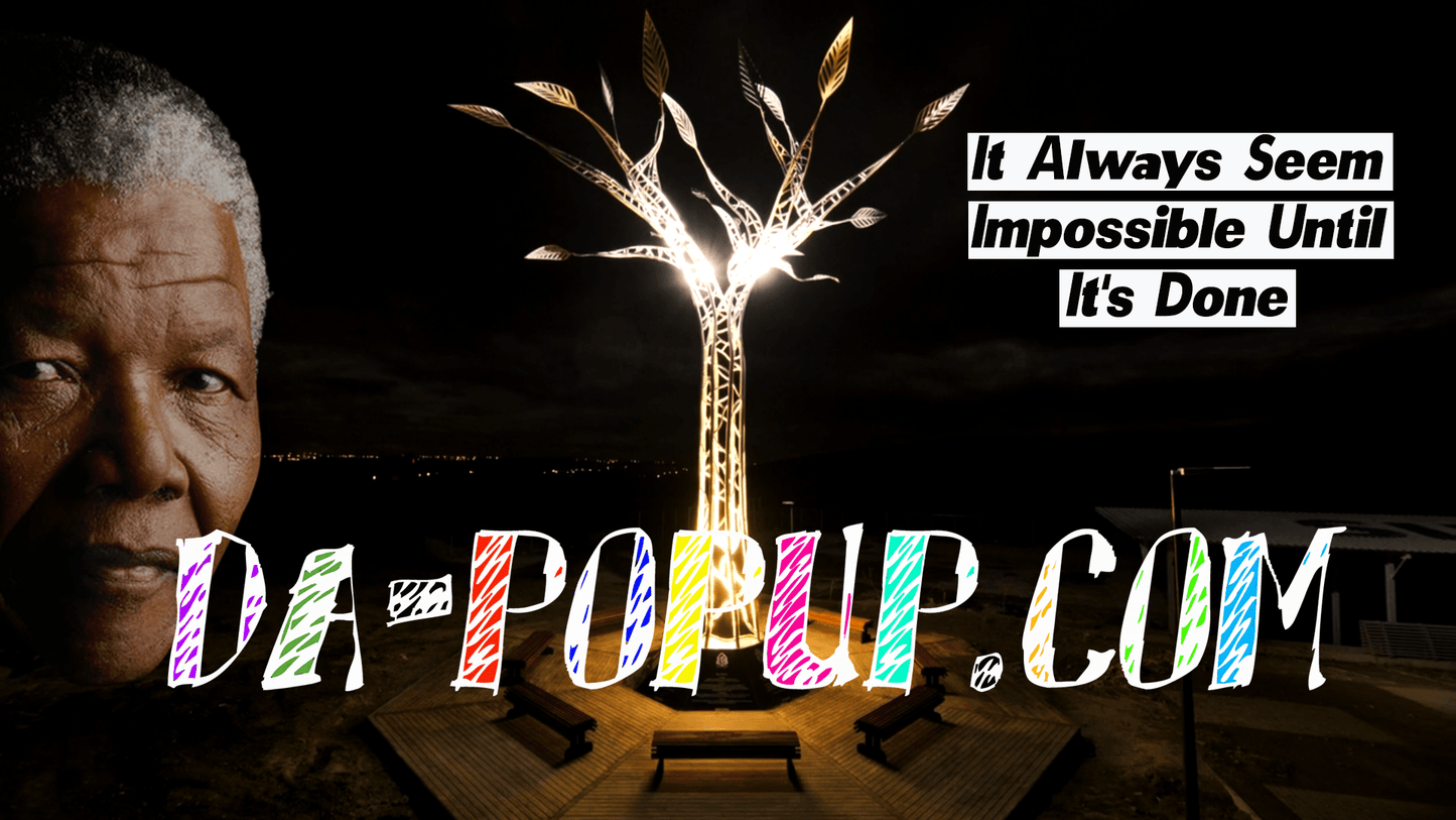 Nelson Rolihlahla Mandela it always seem impossible until its done. art is a picture of a tribe called "the tree of life". 